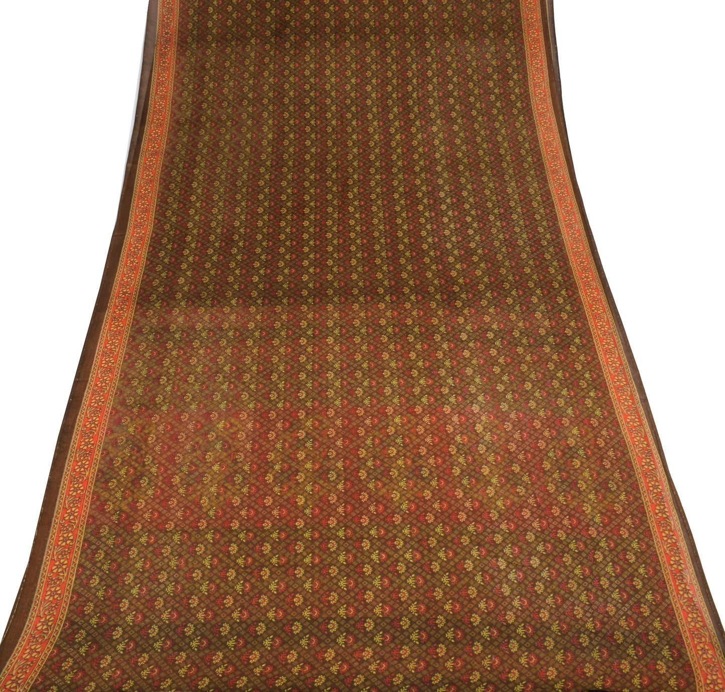 Sushila Vintage Floral Brown Saree Pure Cotton Daily Wear Sari Soft Craft Fabric