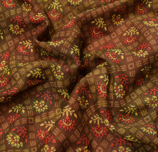 Sushila Vintage Floral Brown Saree Pure Cotton Daily Wear Sari Soft Craft Fabric