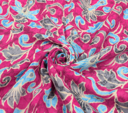 Sushila Vintage Magenta Saree 100% Pure Cotton Printed Floral Soft Craft Fabric