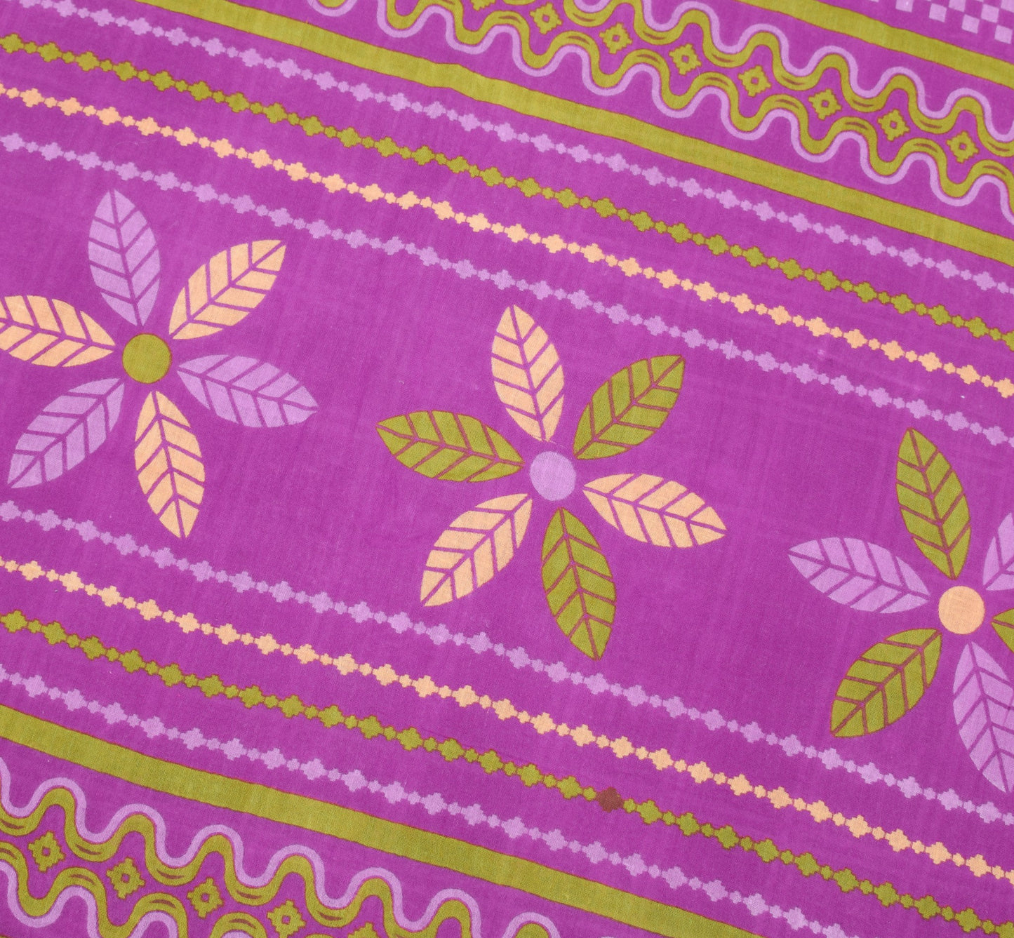 Sushila Vintage Purple Saree 100% Pure Cotton Printed Checks Soft Craft Fabric
