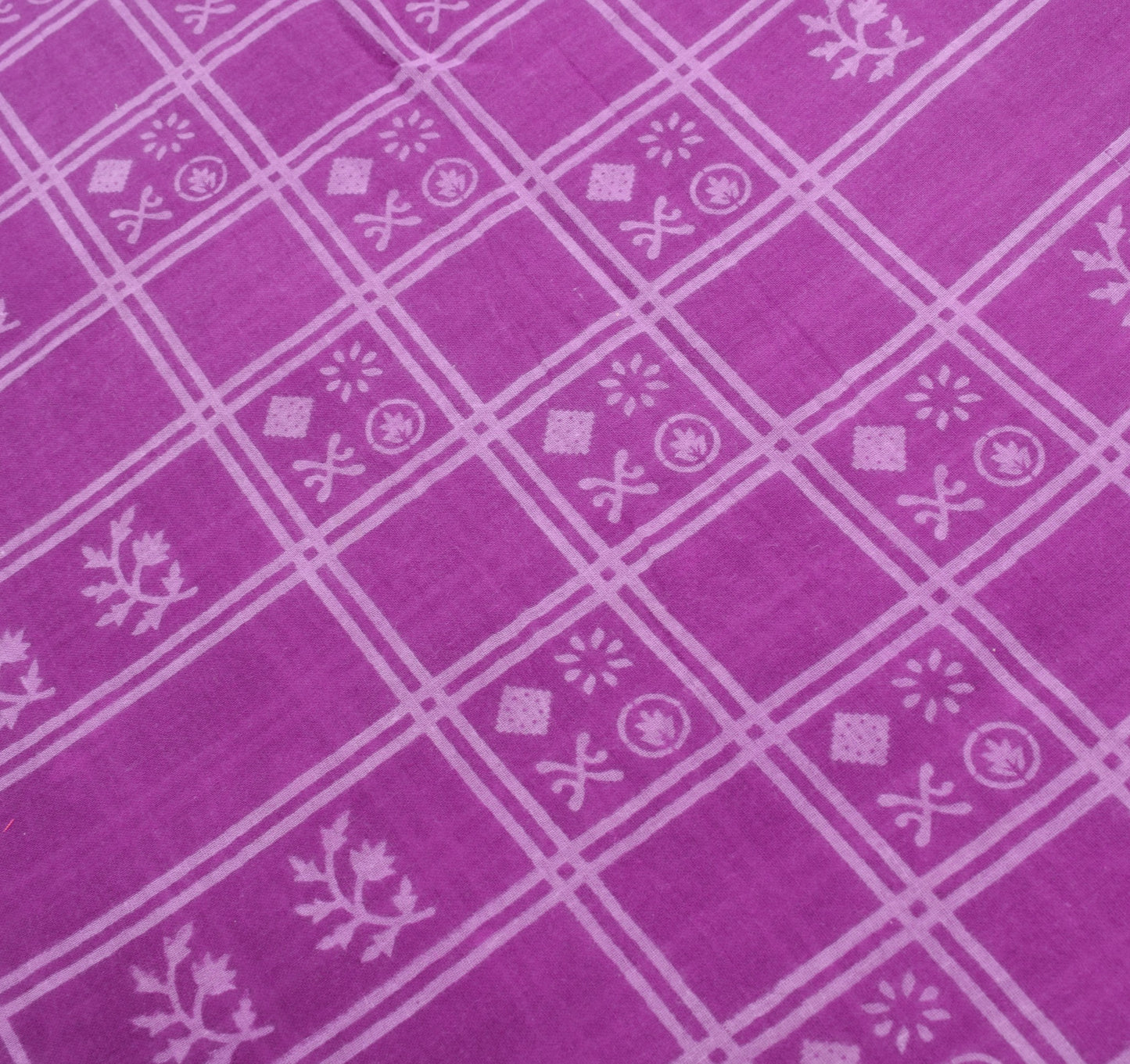 Sushila Vintage Purple Saree 100% Pure Cotton Printed Checks Soft Craft Fabric