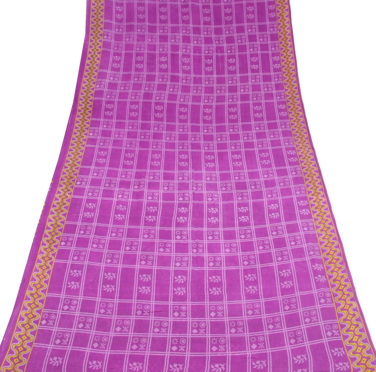 Sushila Vintage Purple Saree 100% Pure Cotton Printed Checks Soft Craft Fabric