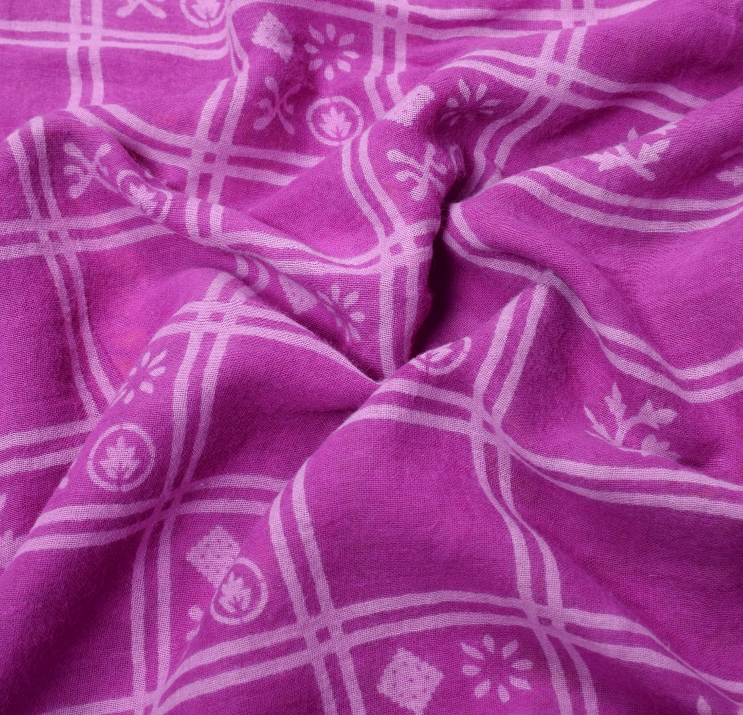 Sushila Vintage Purple Saree 100% Pure Cotton Printed Checks Soft Craft Fabric