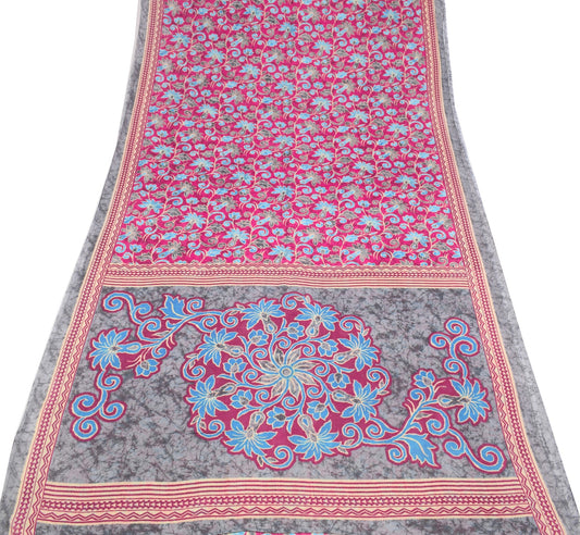 Sushila Vintage Magenta Saree 100% Pure Cotton Printed Floral Soft Craft Fabric