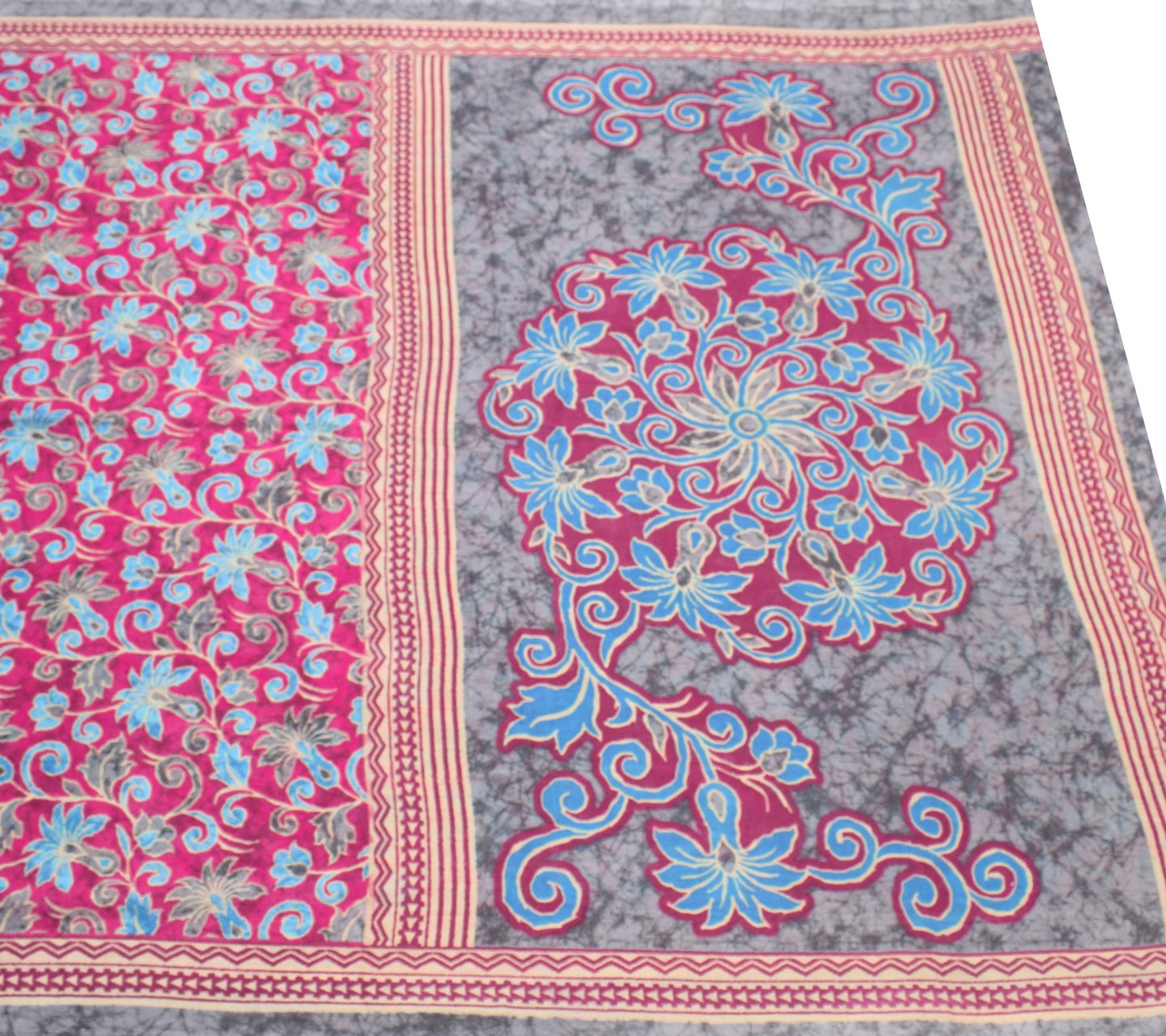 Sushila Vintage Magenta Saree 100% Pure Cotton Printed Floral Soft Craft Fabric