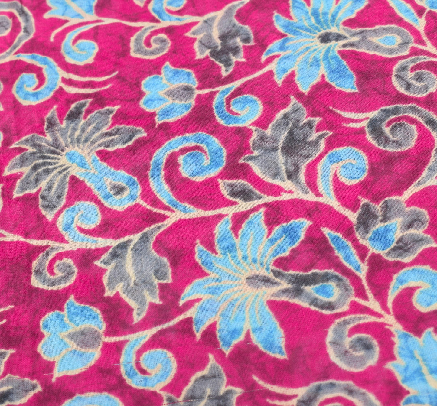 Sushila Vintage Magenta Saree 100% Pure Cotton Printed Floral Soft Craft Fabric