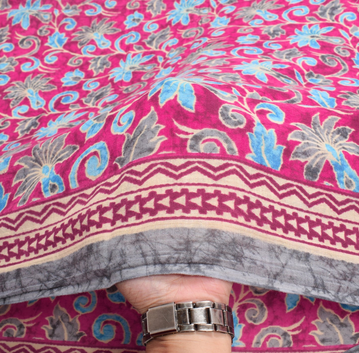 Sushila Vintage Magenta Saree 100% Pure Cotton Printed Floral Soft Craft Fabric