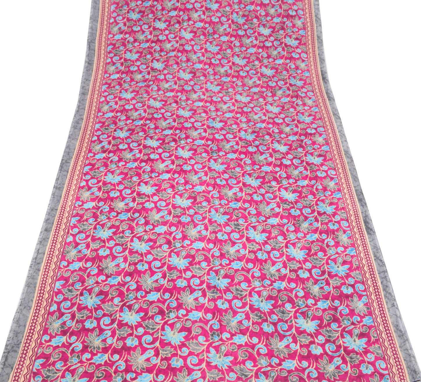 Sushila Vintage Magenta Saree 100% Pure Cotton Printed Floral Soft Craft Fabric