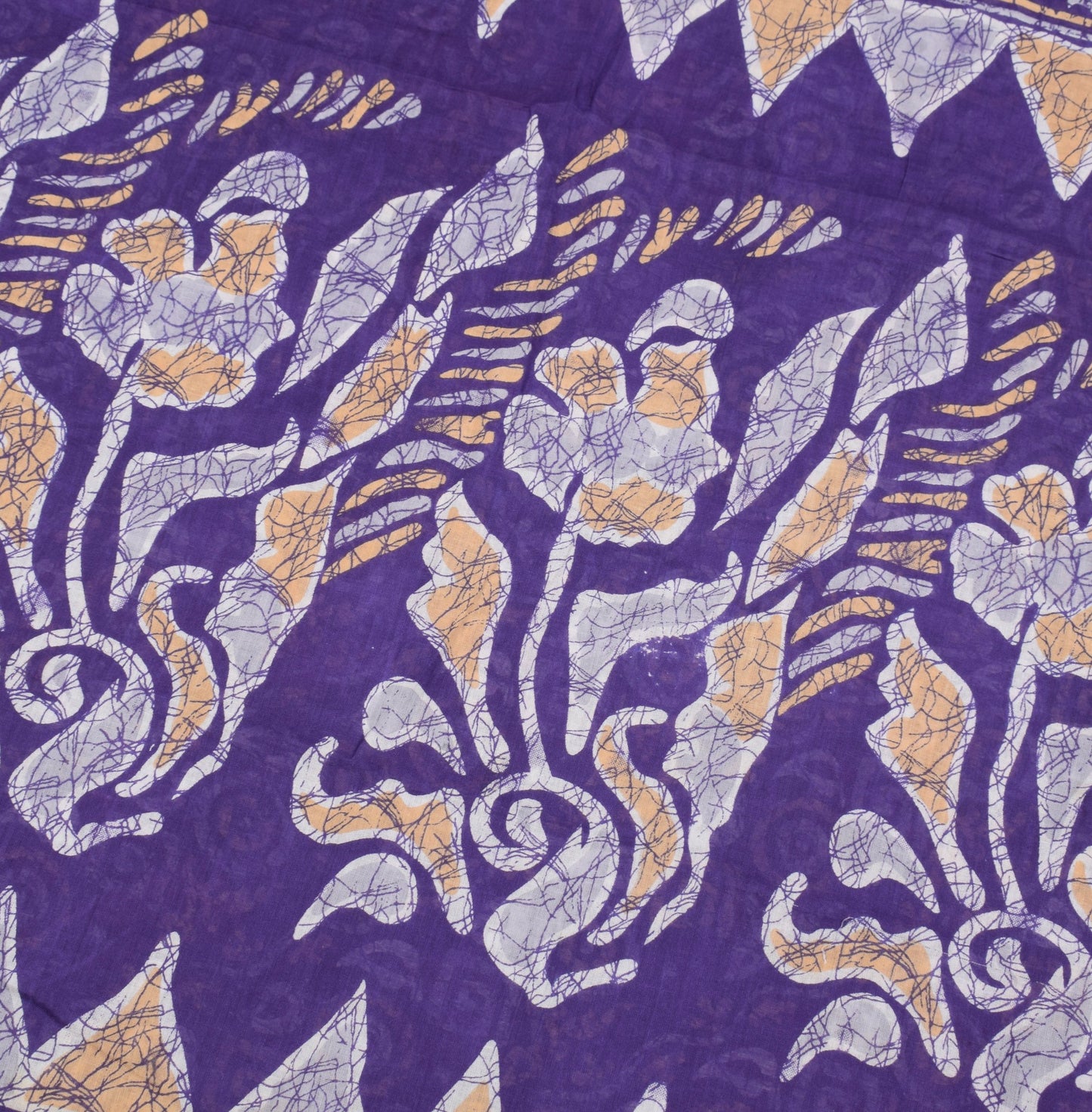 Sushila Vintage Blue Batik Printed Saree Pure Cotton Soft Geometric Craft Fabric