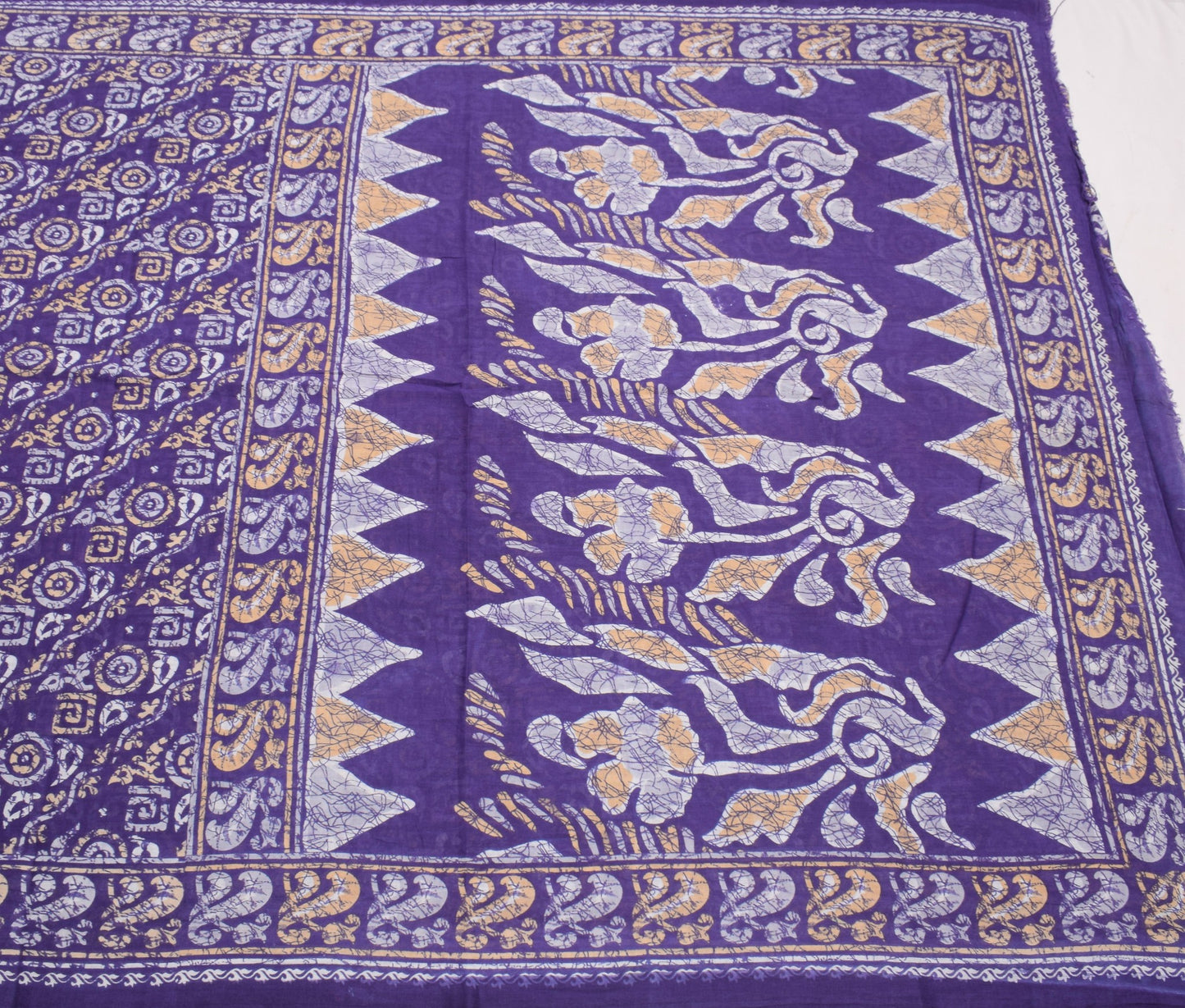 Sushila Vintage Blue Batik Printed Saree Pure Cotton Soft Geometric Craft Fabric