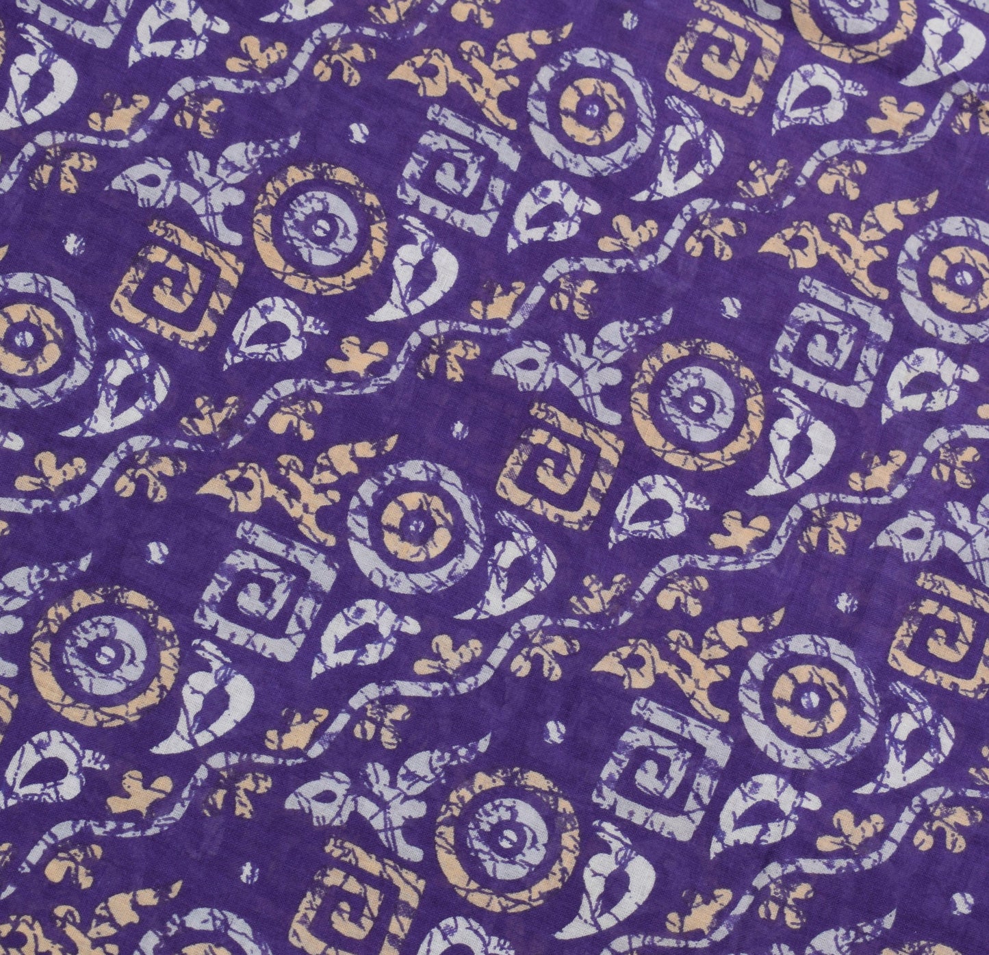 Sushila Vintage Blue Batik Printed Saree Pure Cotton Soft Geometric Craft Fabric