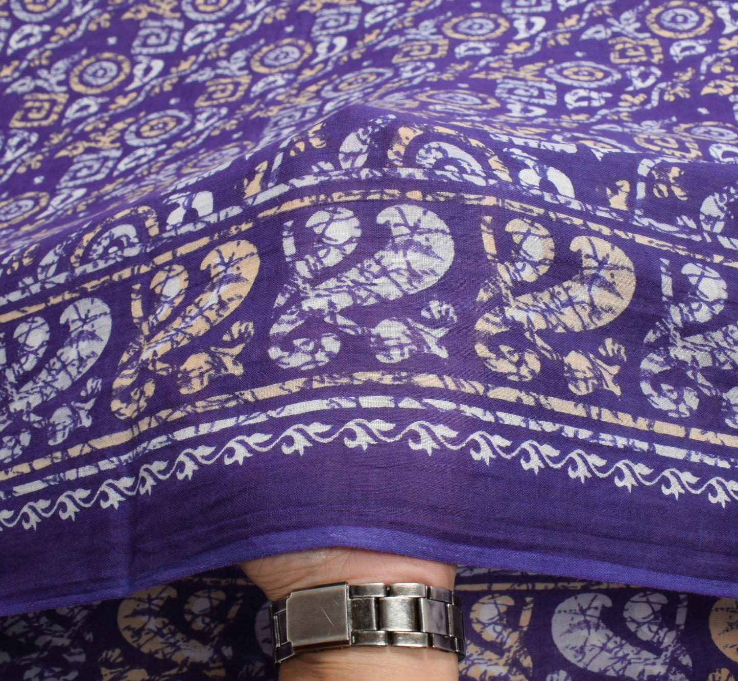 Sushila Vintage Blue Batik Printed Saree Pure Cotton Soft Geometric Craft Fabric