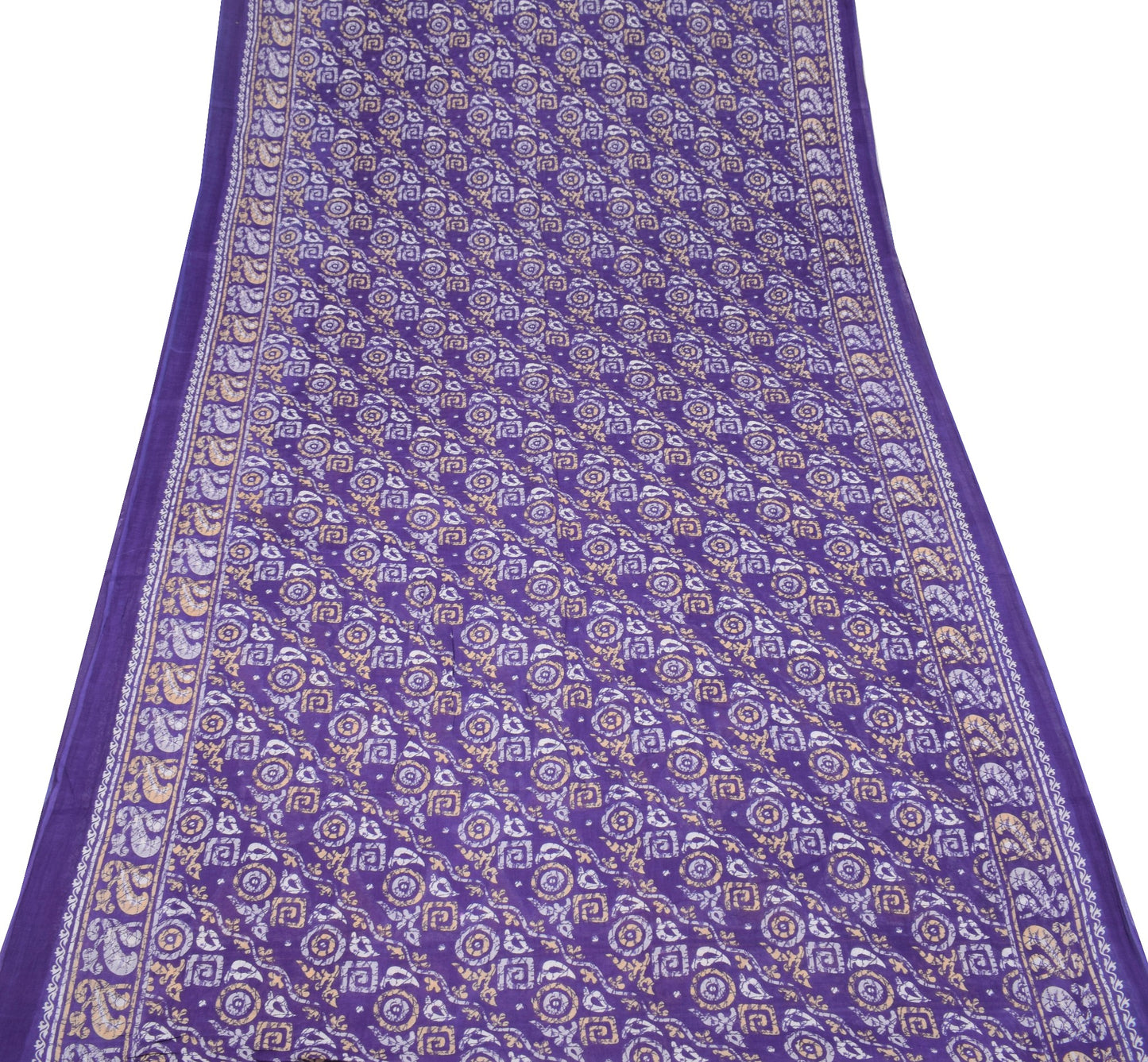 Sushila Vintage Blue Batik Printed Saree Pure Cotton Soft Geometric Craft Fabric