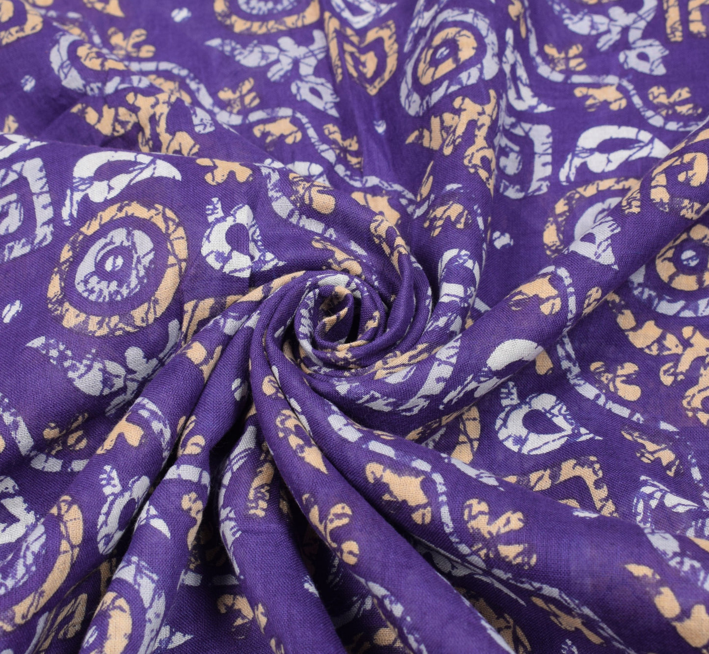 Sushila Vintage Blue Batik Printed Saree Pure Cotton Soft Geometric Craft Fabric