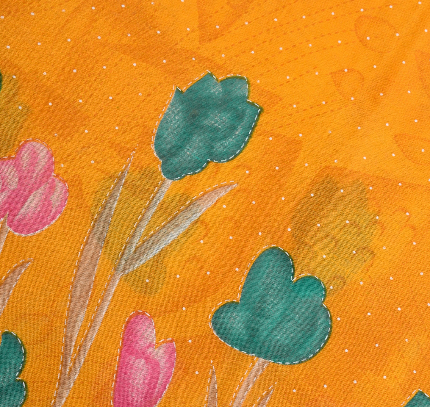 Sushila Vintage Saree 100% Pure Cotton Floral Printed Yellow Soft Craft Fabric