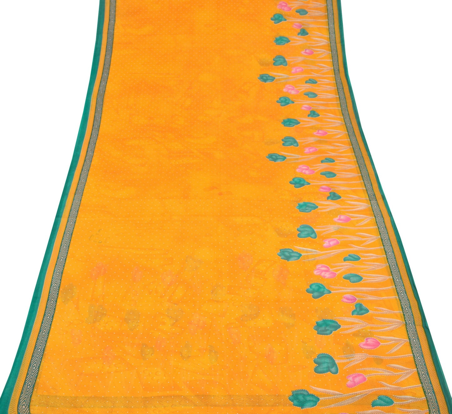 Sushila Vintage Saree 100% Pure Cotton Floral Printed Yellow Soft Craft Fabric