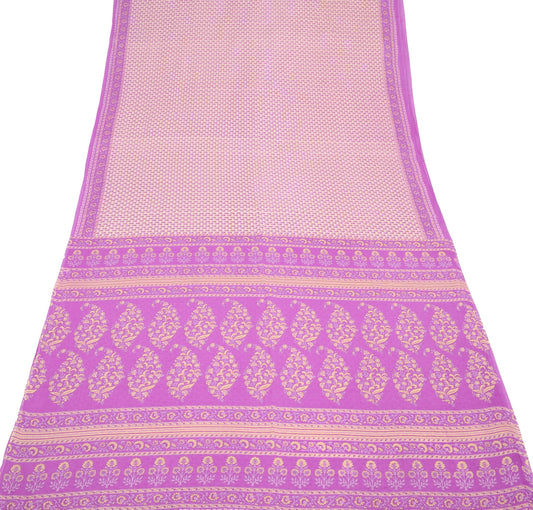 Sushila Vintage 100% Pure Cotton Saree Cream Floral Printed Soft Craft Fabric