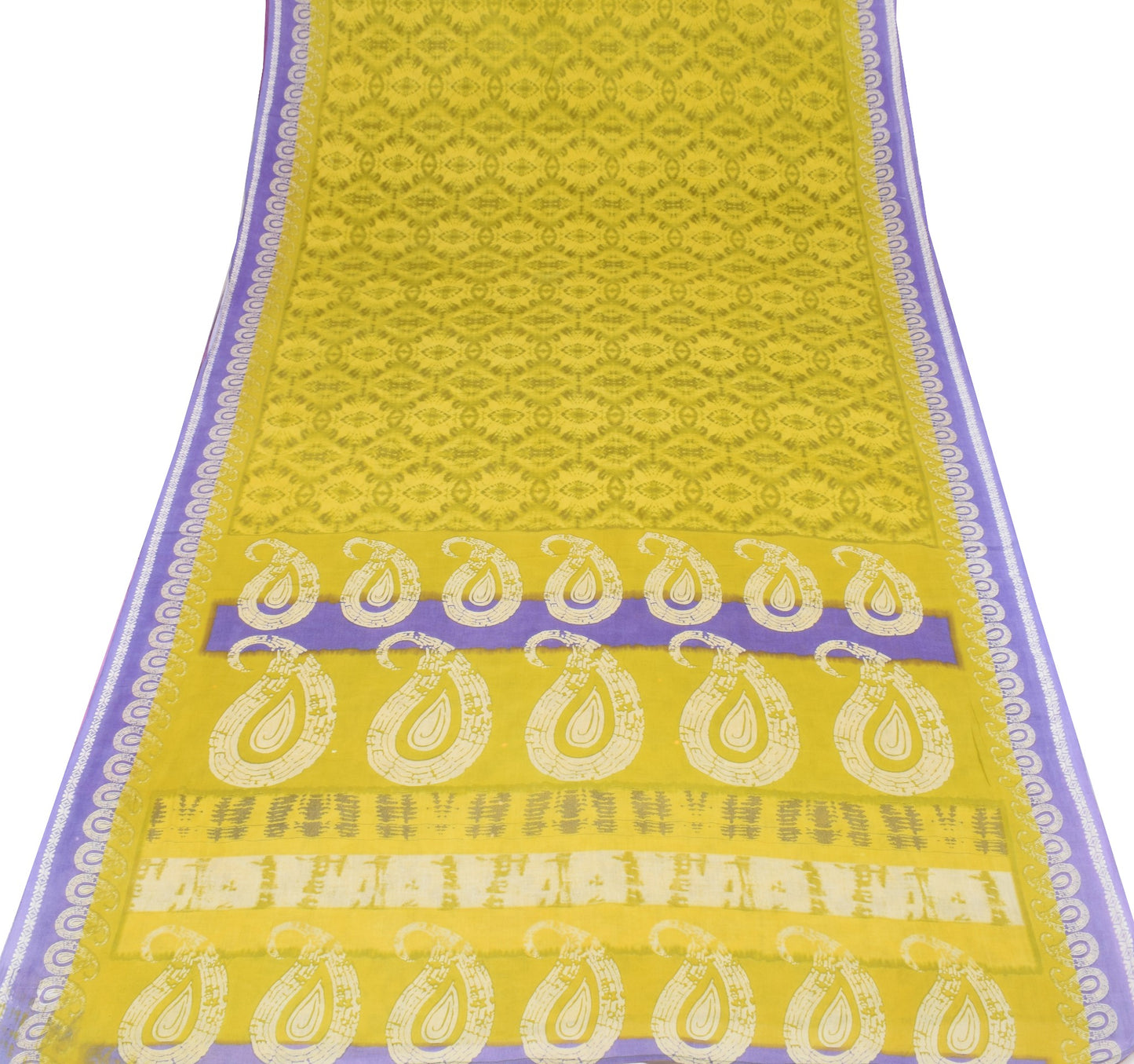 Sushila Vintage Saree 100% Pure Cotton Green Abstract Printed Soft Craft Fabric