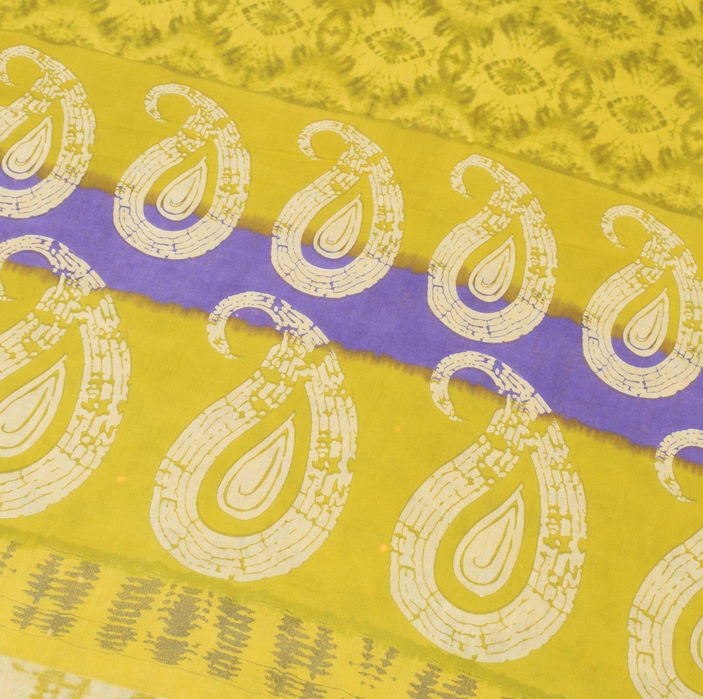 Sushila Vintage Saree 100% Pure Cotton Green Abstract Printed Soft Craft Fabric