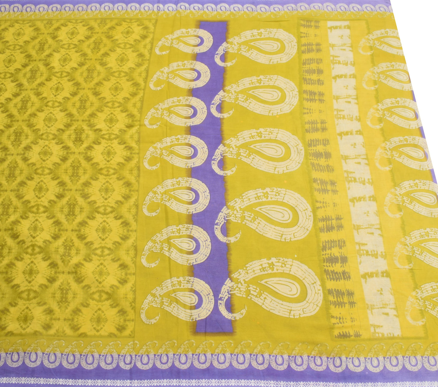 Sushila Vintage Saree 100% Pure Cotton Green Abstract Printed Soft Craft Fabric