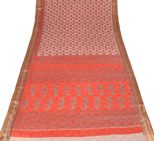 Sushila Vintage Floral Print Saree with Woven Border Pure Cotton Craft Fabric