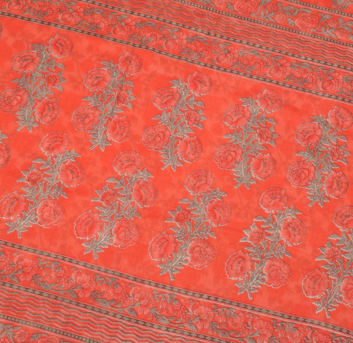 Sushila Vintage Floral Print Saree with Woven Border Pure Cotton Craft Fabric