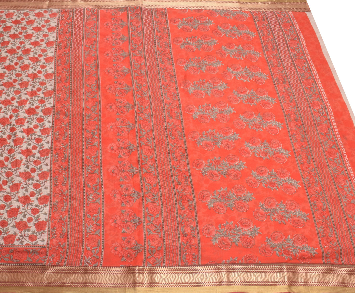 Sushila Vintage Floral Print Saree with Woven Border Pure Cotton Craft Fabric