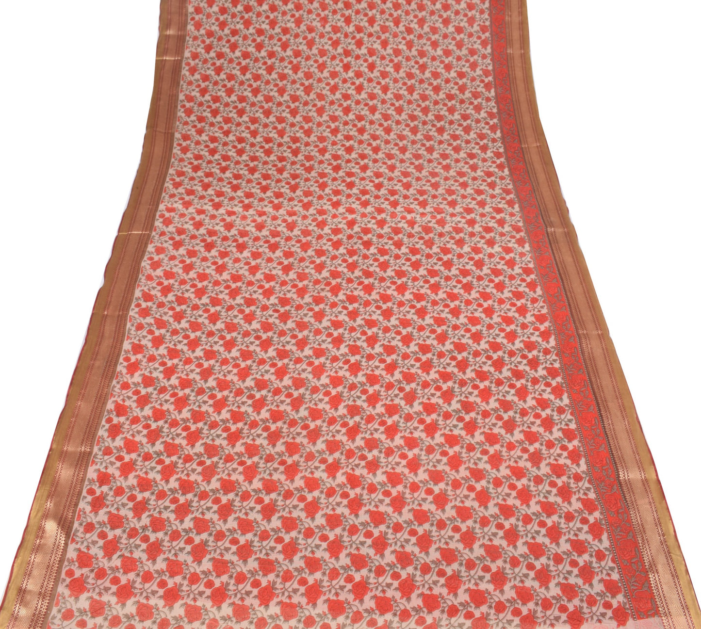Sushila Vintage Floral Print Saree with Woven Border Pure Cotton Craft Fabric
