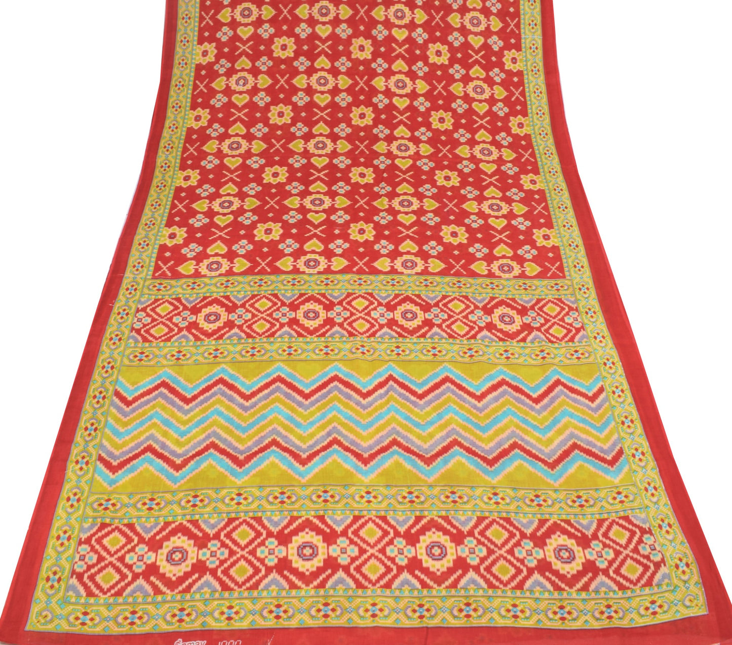 Sushila Vintage Red Saree 100% Pure Cotton Ikat Printed Daily Wear Soft Fabric