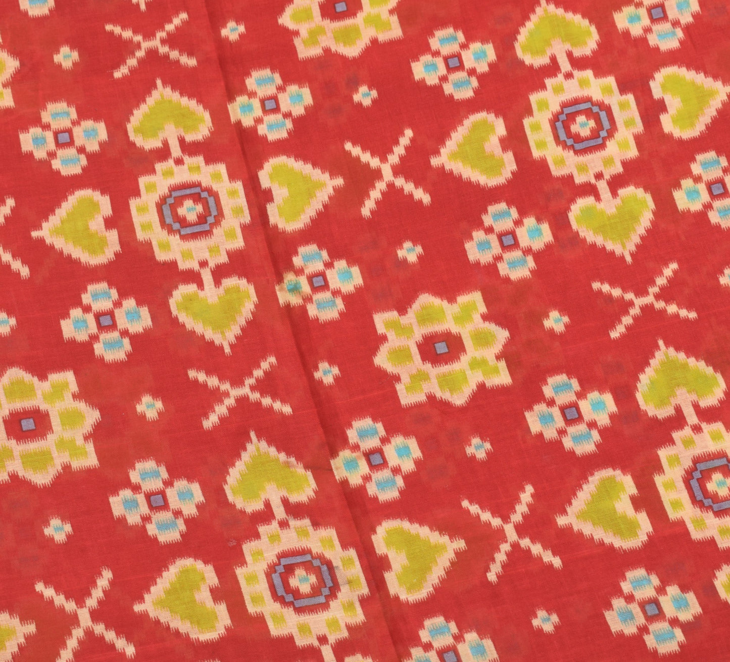 Sushila Vintage Red Saree 100% Pure Cotton Ikat Printed Daily Wear Soft Fabric