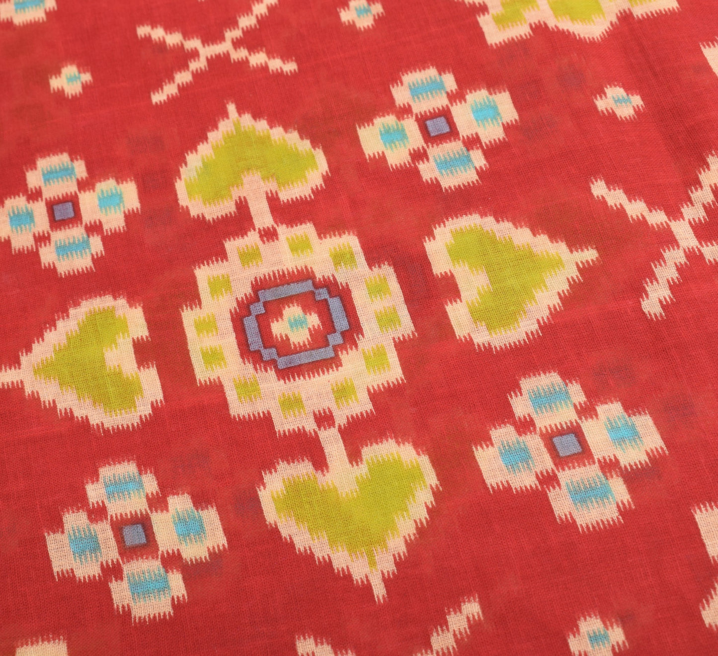 Sushila Vintage Red Saree 100% Pure Cotton Ikat Printed Daily Wear Soft Fabric