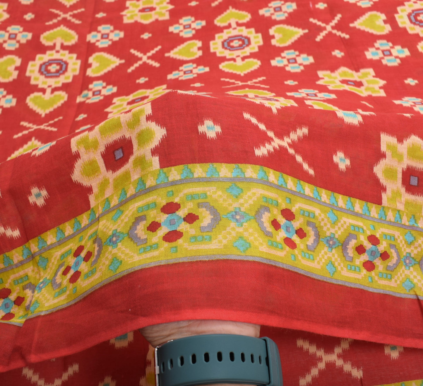 Sushila Vintage Red Saree 100% Pure Cotton Ikat Printed Daily Wear Soft Fabric