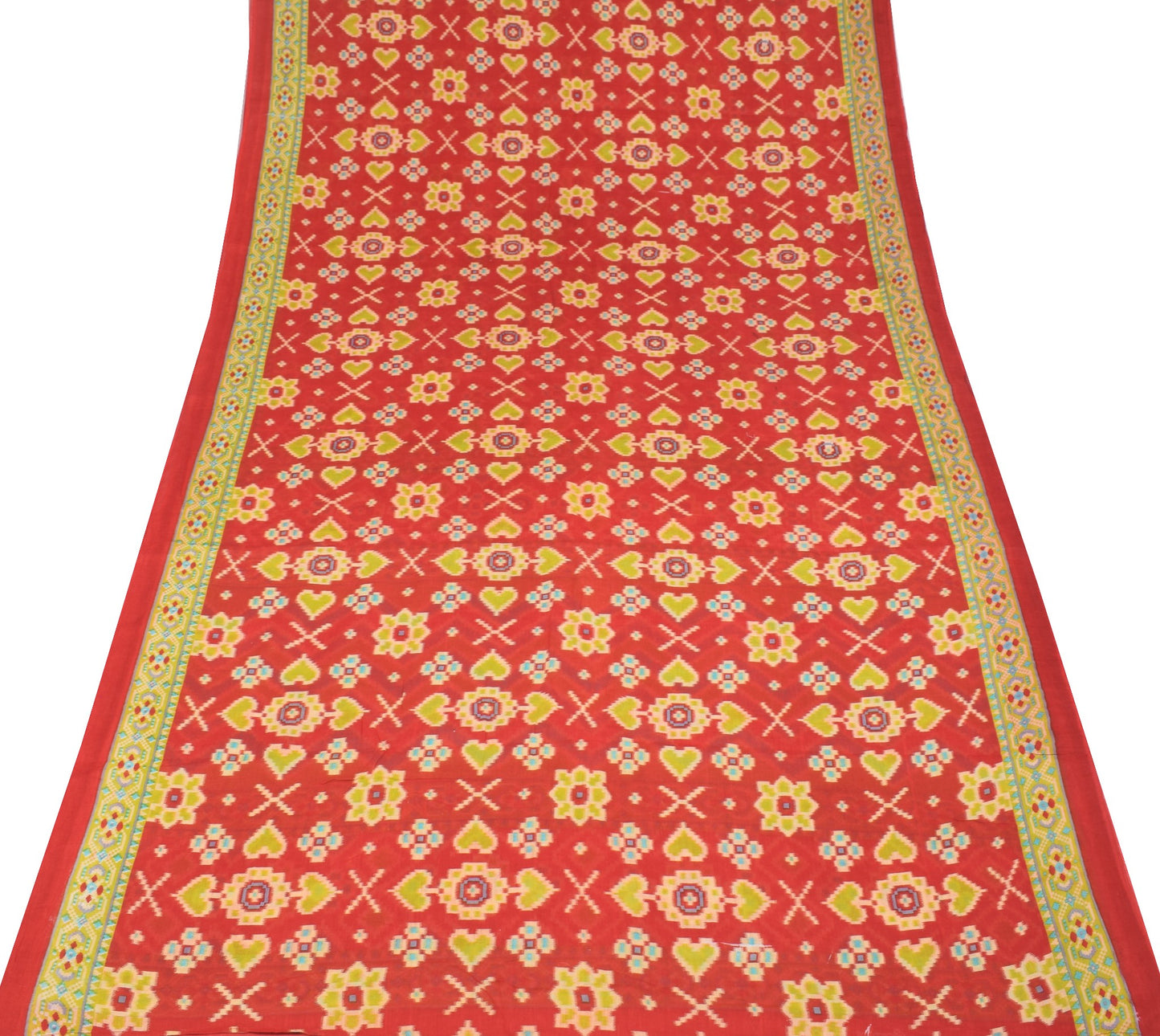 Sushila Vintage Red Saree 100% Pure Cotton Ikat Printed Daily Wear Soft Fabric