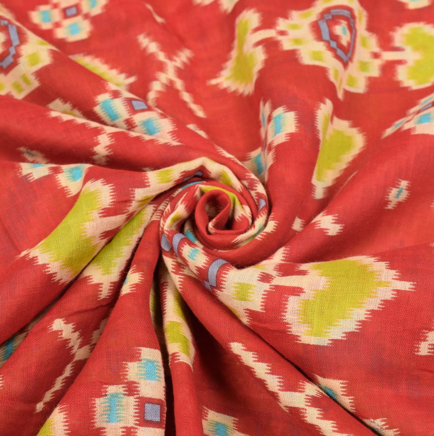 Sushila Vintage Red Saree 100% Pure Cotton Ikat Printed Daily Wear Soft Fabric