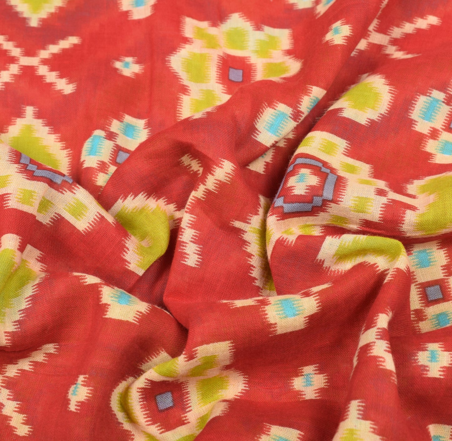Sushila Vintage Red Saree 100% Pure Cotton Ikat Printed Daily Wear Soft Fabric