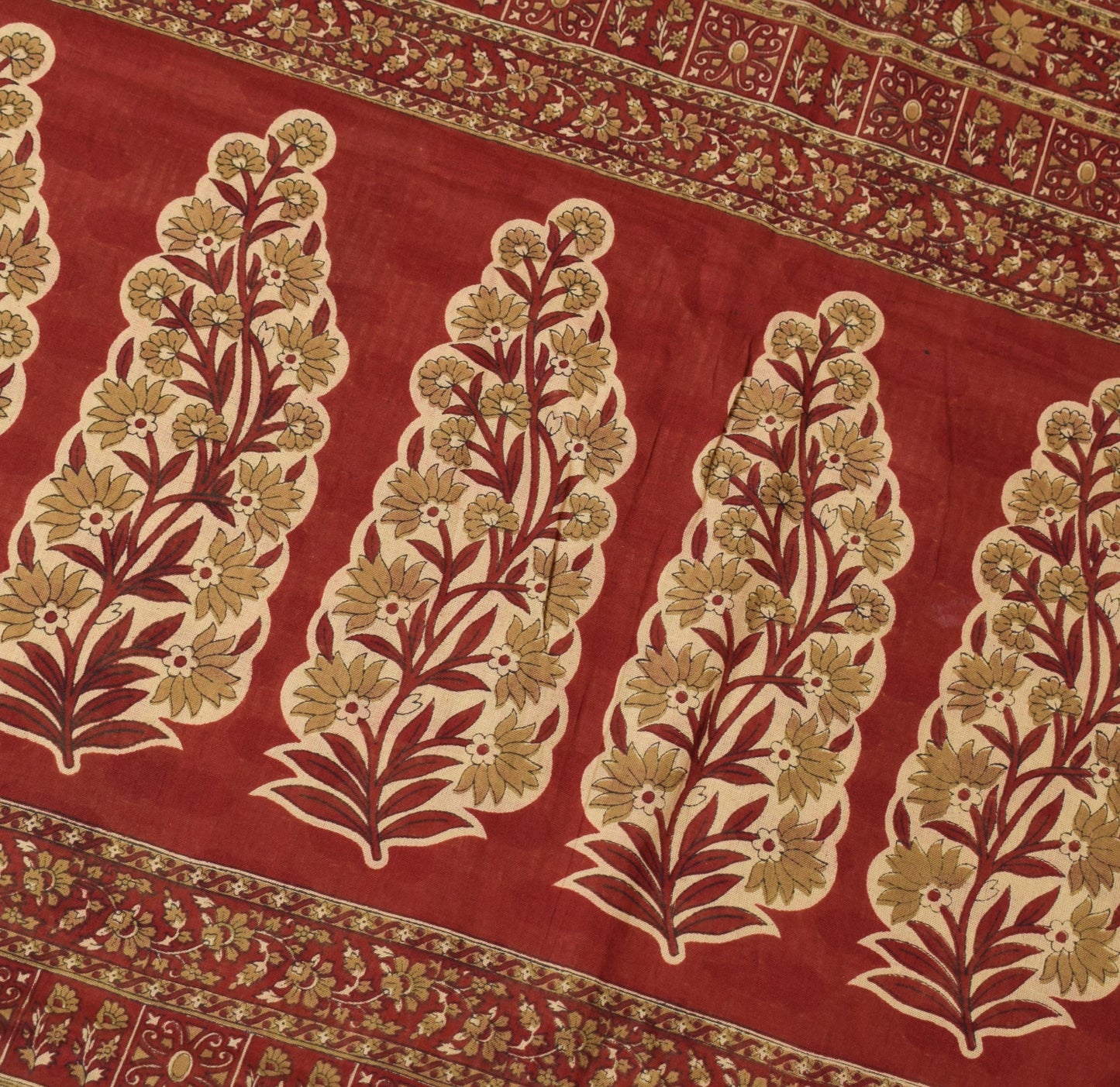 Sushila Vintage Brown Maroon Saree Pure Cotton Printed Indian Sari Craft Fabric