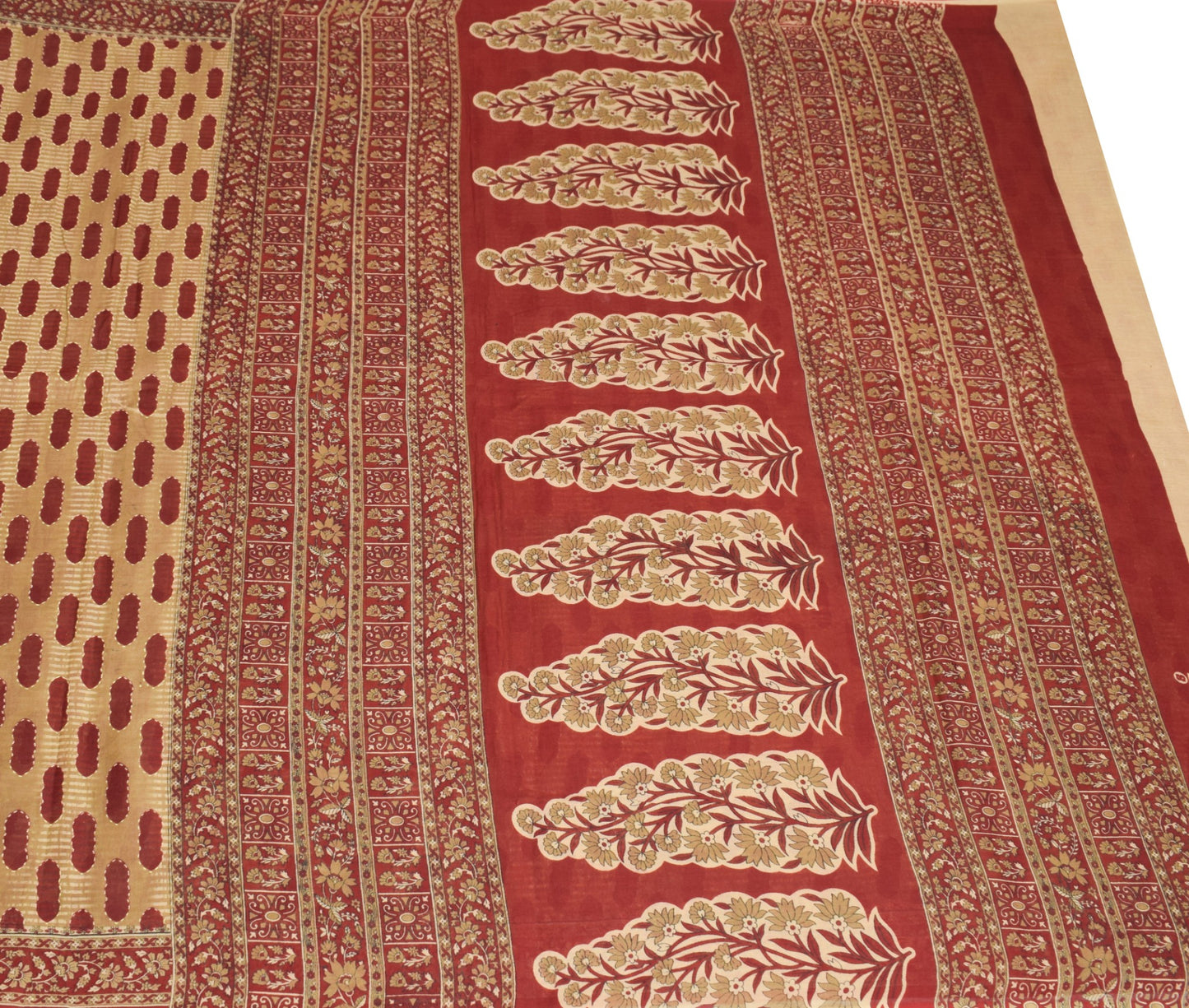 Sushila Vintage Brown Maroon Saree Pure Cotton Printed Indian Sari Craft Fabric