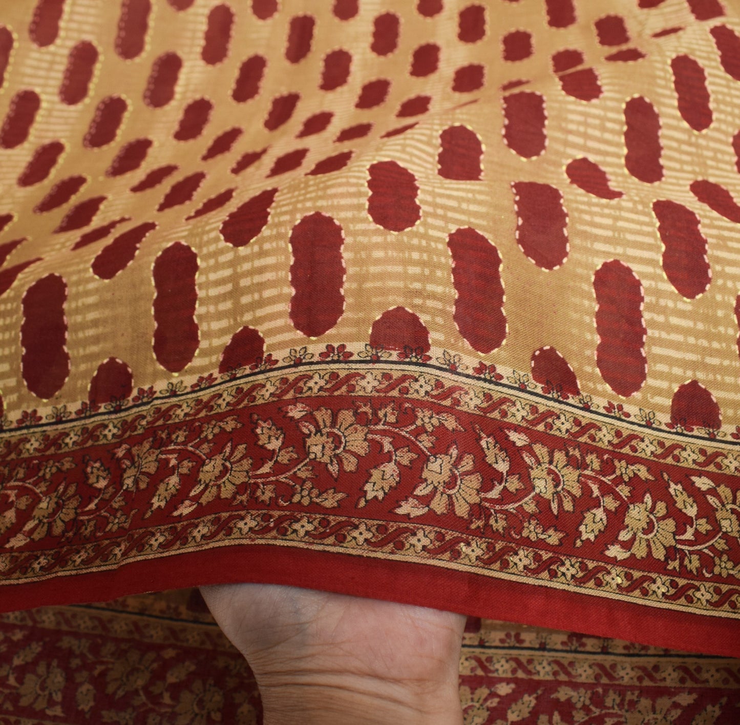 Sushila Vintage Brown Maroon Saree Pure Cotton Printed Indian Sari Craft Fabric