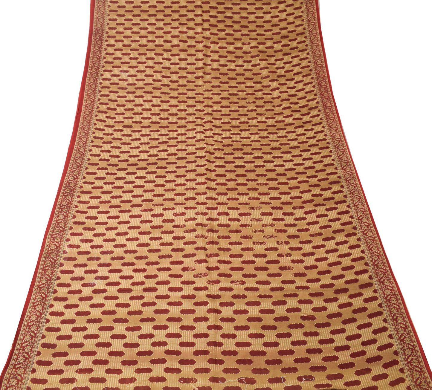 Sushila Vintage Brown Maroon Saree Pure Cotton Printed Indian Sari Craft Fabric