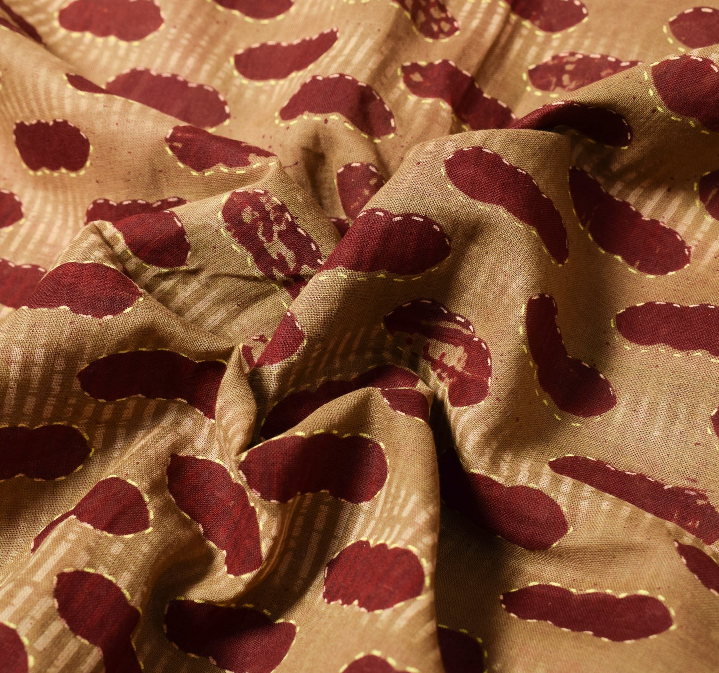 Sushila Vintage Brown Maroon Saree Pure Cotton Printed Indian Sari Craft Fabric