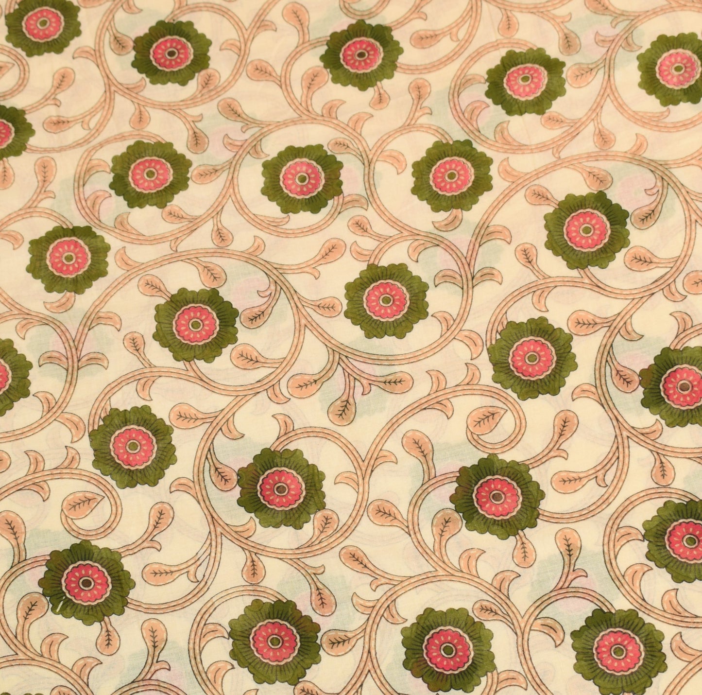 Sushila Vintage Saree Cream Floral 100% Pure Cotton Printed Soft Craft Fabric