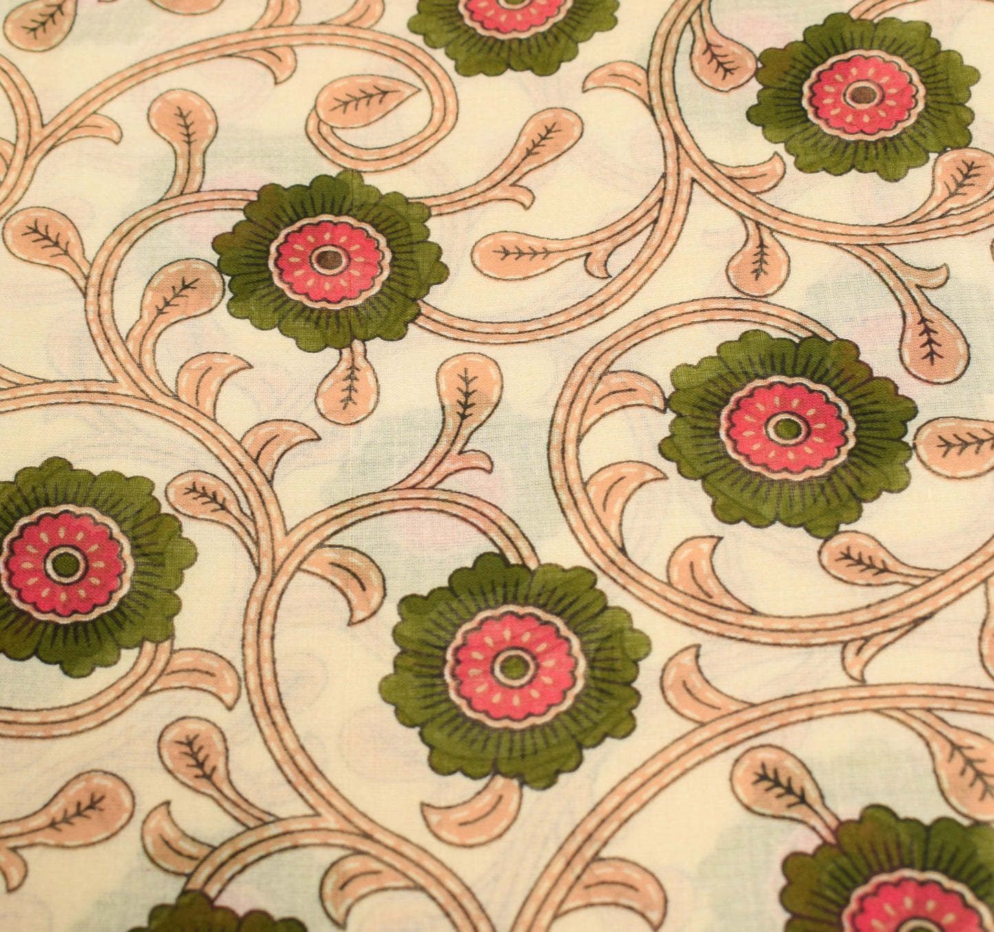 Sushila Vintage Saree Cream Floral 100% Pure Cotton Printed Soft Craft Fabric