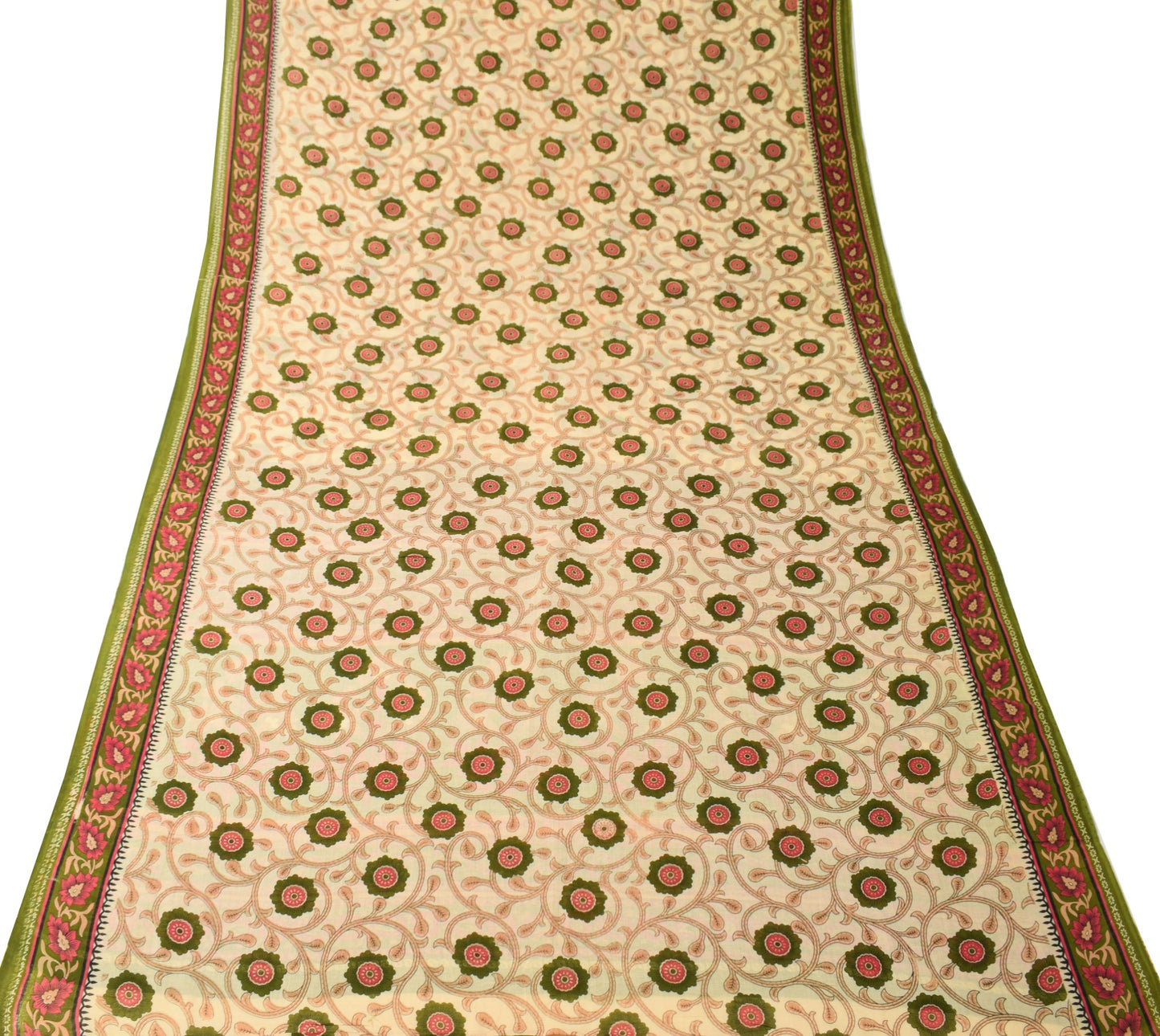 Sushila Vintage Saree Cream Floral 100% Pure Cotton Printed Soft Craft Fabric