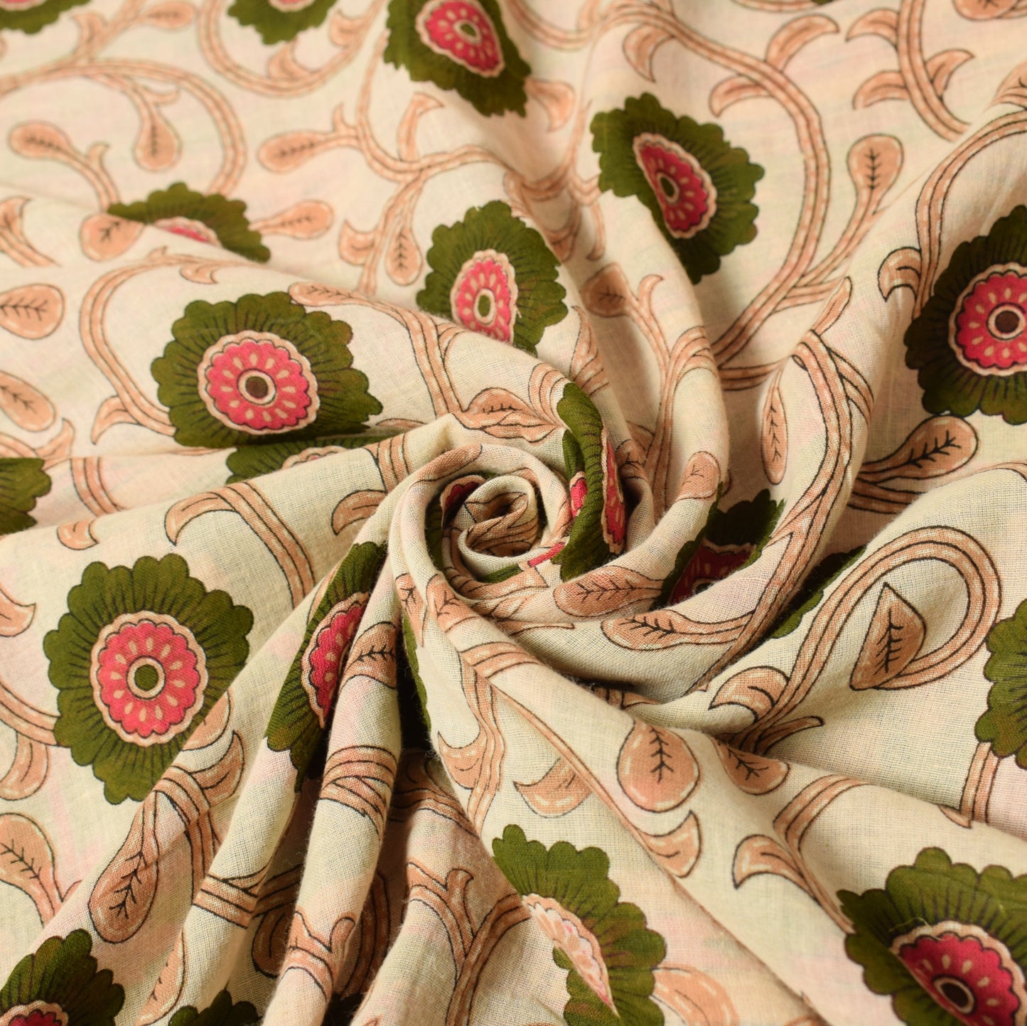 Sushila Vintage Saree Cream Floral 100% Pure Cotton Printed Soft Craft Fabric