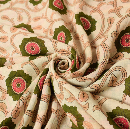 Sushila Vintage Saree Cream Floral 100% Pure Cotton Printed Soft Craft Fabric