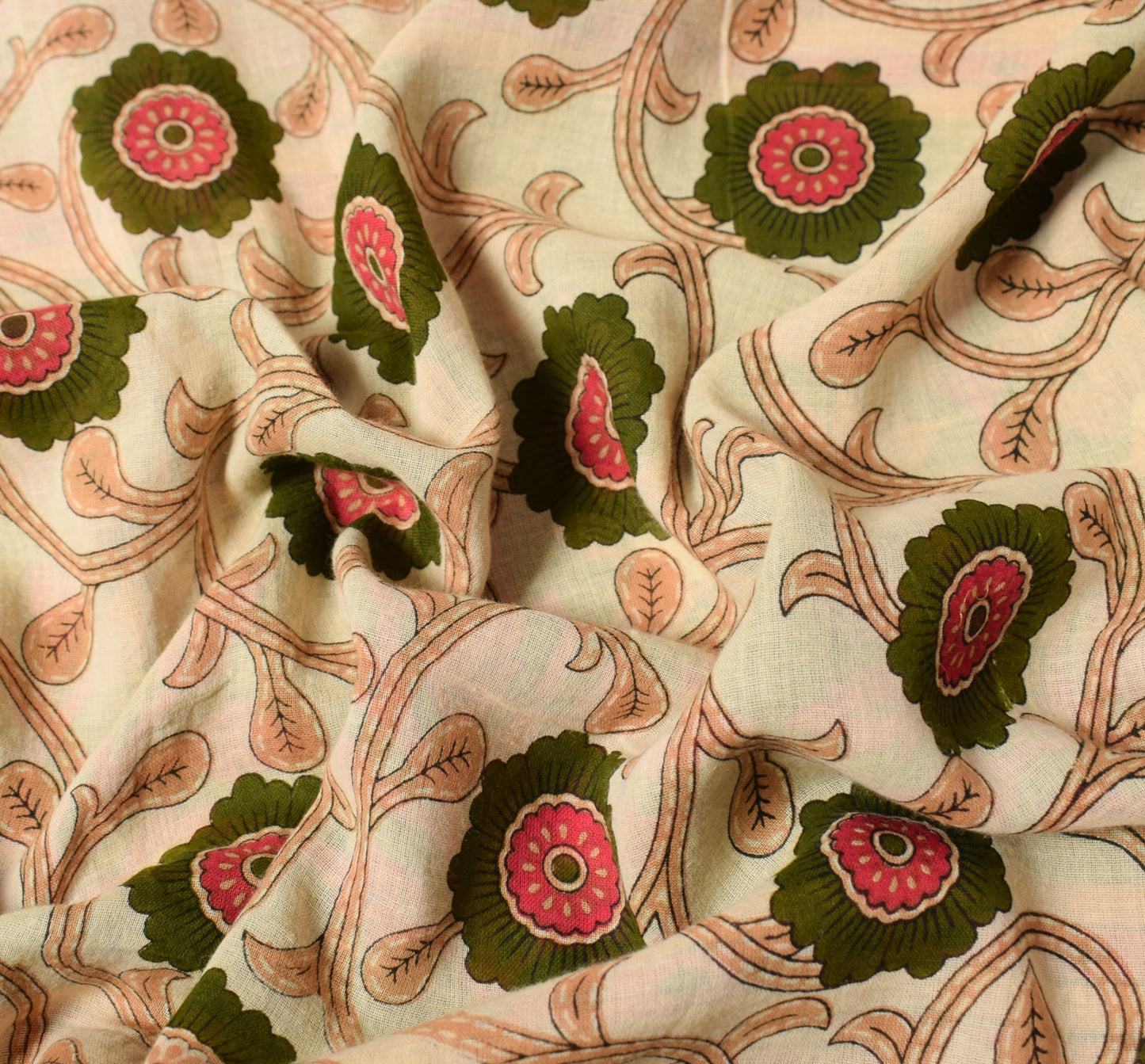 Sushila Vintage Saree Cream Floral 100% Pure Cotton Printed Soft Craft Fabric