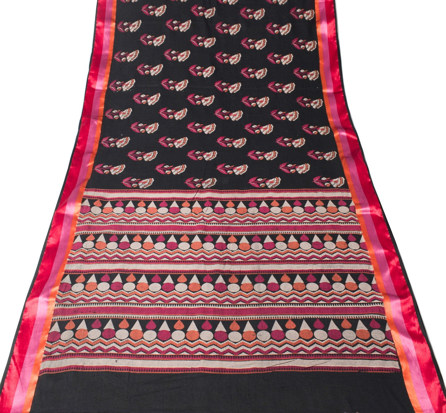 Sushila Vintage Classy Black Saree Pure Cotton Hand Block Printed Craft Fabric