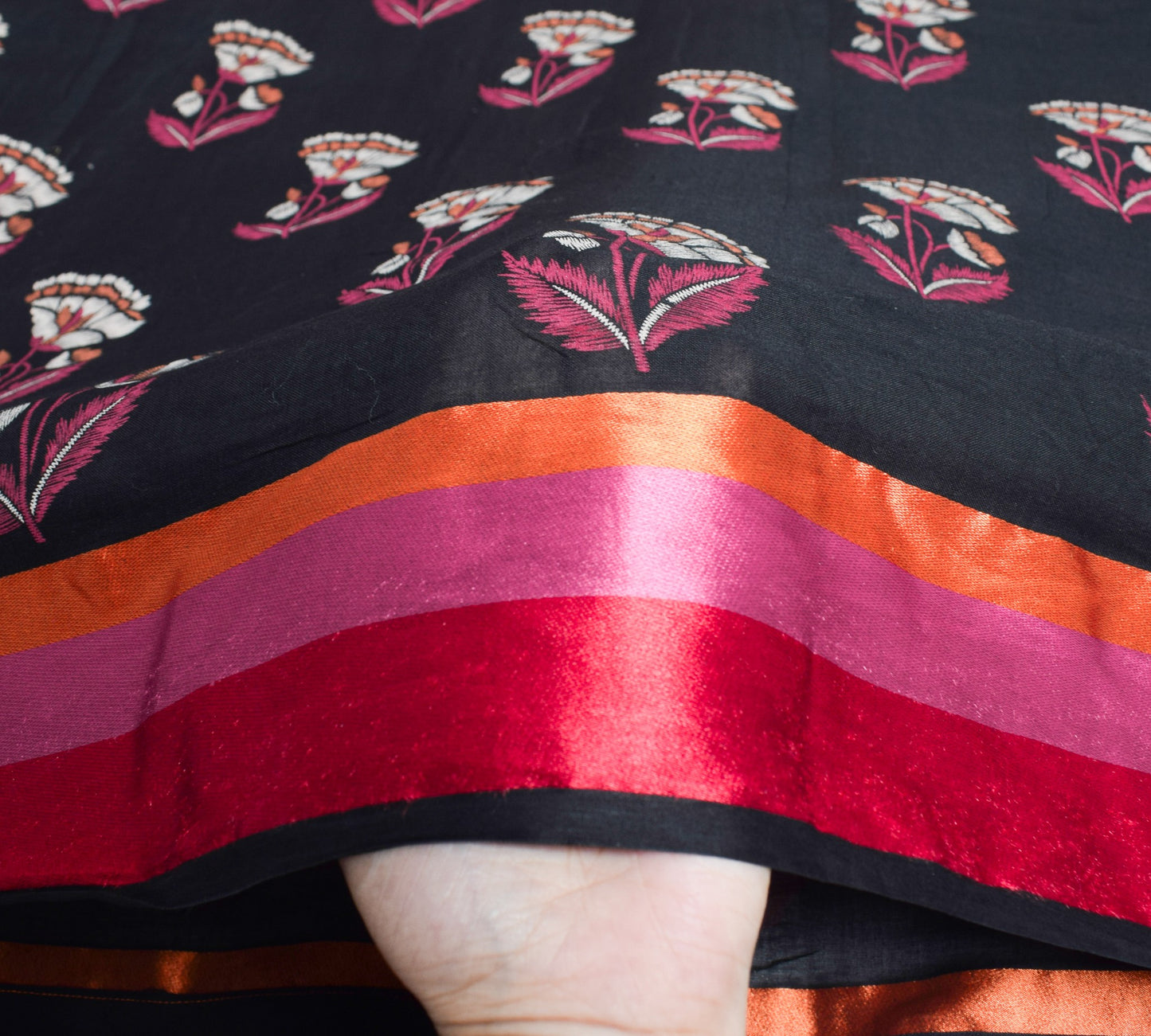 Sushila Vintage Classy Black Saree Pure Cotton Hand Block Printed Craft Fabric
