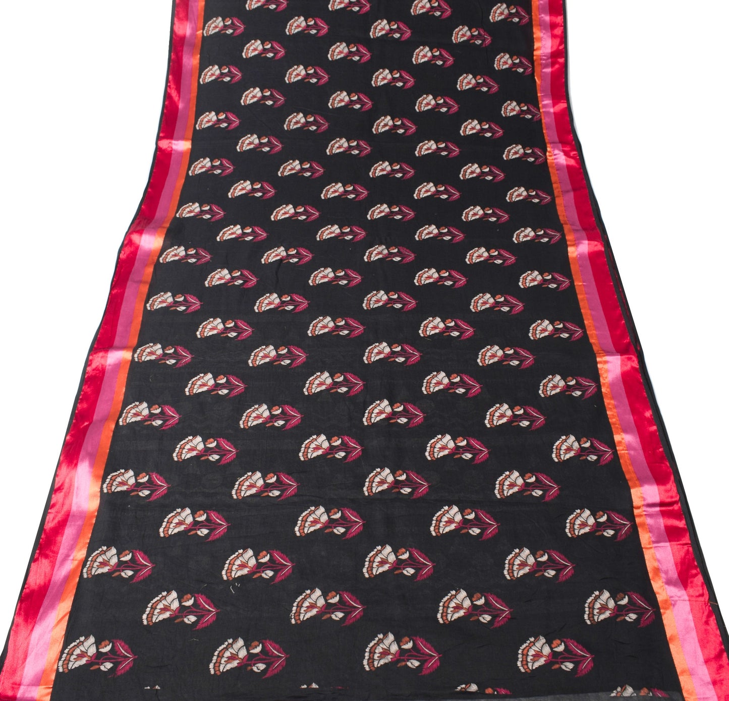 Sushila Vintage Classy Black Saree Pure Cotton Hand Block Printed Craft Fabric