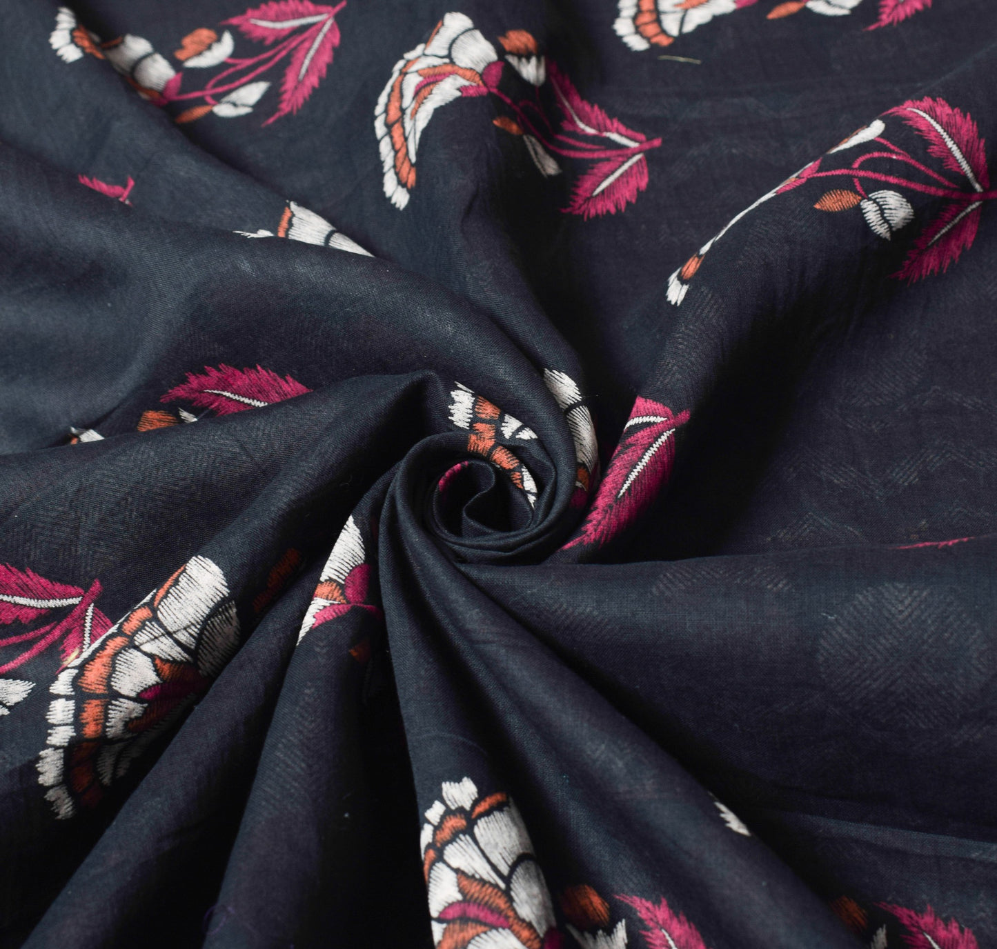 Sushila Vintage Classy Black Saree Pure Cotton Hand Block Printed Craft Fabric